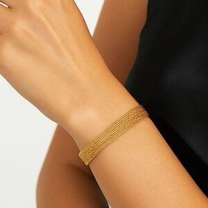 18K Gold color Mesh Chain Bracelet Textured Adjustable Layered Statement Jewelry